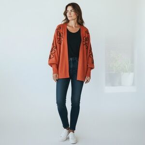 Aaeda rust-colored Cardigan with brown embroidery, NWT, Sz Med